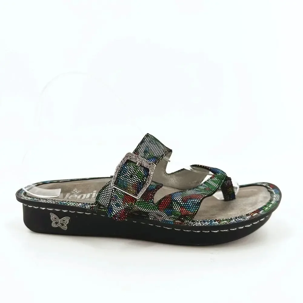 Alegria Womens Valentina Leather Sandal Size 38/US 8 Metallic Rainbow Comfort‎